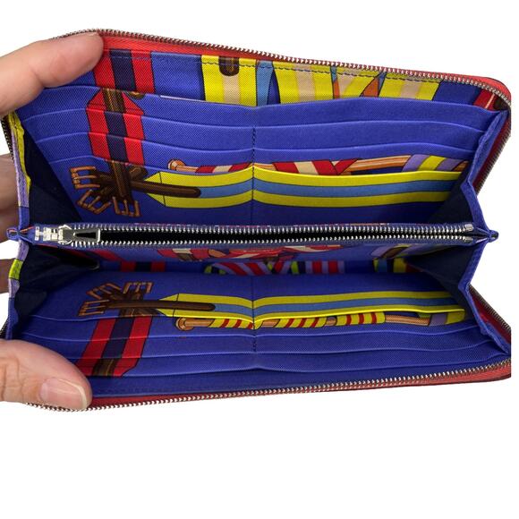 Hermès Silk-In Long Zip Wallet Red Epsom Leather Belt Strap Print Luxury Silk - Picture 7 of 16